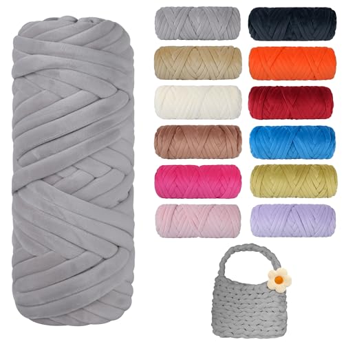 450g Dicke Wolle zum Handstricken Chunky Yarn Schlauchgarn Häkelwolle Dickes Garn zum Häkeln Stricken, für Anfänger, Decken, Tasche, Handstrickgarn DIY-Kunsthandwerk (Hellgrau) von Jasvelly