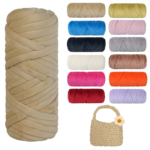 450g Dicke Wolle zum Handstricken Chunky Yarn Schlauchgarn Häkelwolle Dickes Garn zum Häkeln Stricken, für Anfänger, Decken, Tasche, Handstrickgarn DIY-Kunsthandwerk (Khaki) von Jasvelly