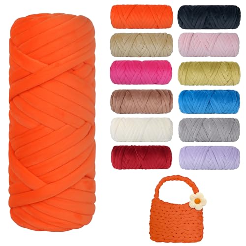 450g Dicke Wolle zum Handstricken Chunky Yarn Schlauchgarn Häkelwolle Dickes Garn zum Häkeln Stricken, für Anfänger, Decken, Tasche, Handstrickgarn DIY-Kunsthandwerk (Orange) von Jasvelly