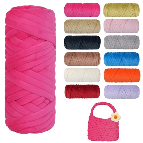 450g Dicke Wolle zum Handstricken Chunky Yarn Schlauchgarn Häkelwolle Dickes Garn zum Häkeln Stricken, für Anfänger, Decken, Tasche, Handstrickgarn DIY-Kunsthandwerk (Rosenrot) von Jasvelly