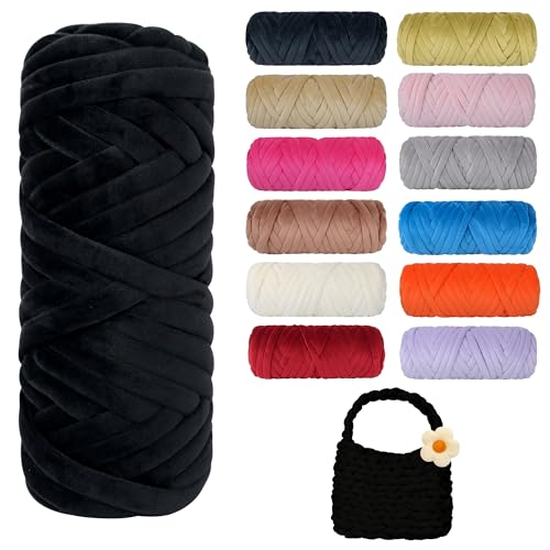 450g Dicke Wolle zum Handstricken Chunky Yarn Schlauchgarn Häkelwolle Dickes Garn zum Häkeln Stricken, für Anfänger, Decken, Tasche, Handstrickgarn DIY-Kunsthandwerk (Schwarz) von Jasvelly