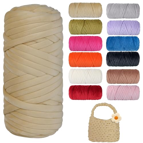900g Dicke Wolle zum Handstricken Chunky Yarn Schlauchgarn Häkelwolle Dickes Garn zum Häkeln Stricken, für Anfänger, Decken, Tasche, Handstrickgarn DIY-Kunsthandwerk (Khaki) von Jasvelly
