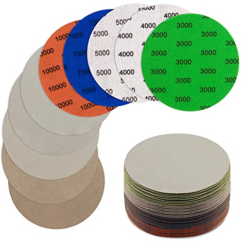 JatilEr 25 Stück Schleifpapier 125mm Klett, Körnung 3000/4000/5000/7000/10000 Schleifpad Runde Nasse Trockene Wasserschleifscheiben, Schleifscheiben Exzenterschleifer Schleifpapi Set 5 Zol von JatilEr