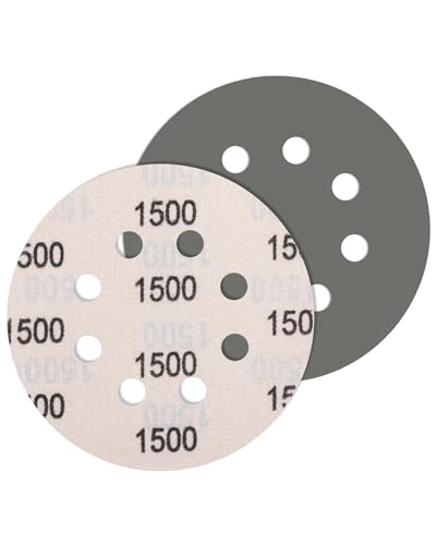 JatilEr 5 Stück Schleifpapier 125mm Klett Körnung 1500, Rund 8 Loch Fein Nasse Trockene Schleifscheiben Siliziumkarbid Exzenterschleifer Schleifpapi für Poliert Auto Metall Holz von JatilEr