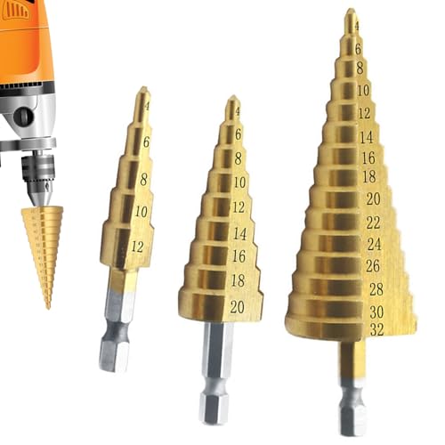 3-teiliges großes HSS-Stahl-Stufen-Kegelbohrer-Set – Stahlbohrer für Metall, Holz, Kunststoff und mehr von Jatipy