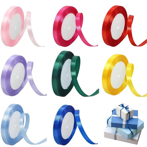 8 Rollen Satinband-Set – 1 cm x 22 m, doppelseitige Satinbänder zum Basteln, Geschenkverpacken, Dekorationen und DIY-Projekte, lebendige Farben für alle Anlässe von Jatipy
