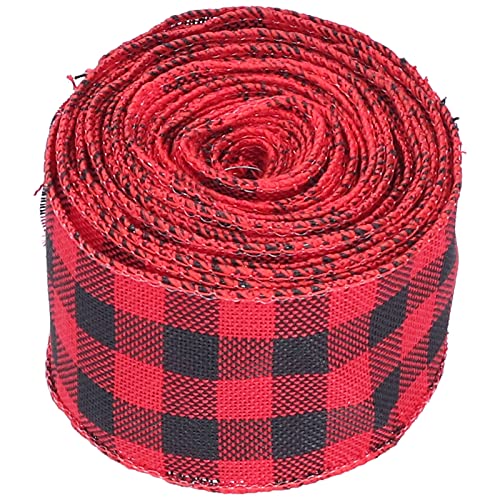 Jauarta Plaidband, Weihnachtskabel -Kantenband für Handwerk, 196,9 X 2,0 Zoll Leinentuch mit Eisendraht, Verwendung für Kranz, Geschenkkorb, Home Decoration (Schwarz rot) von Jauarta