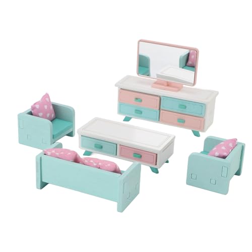 Miniatur-Puppenhaus-Möbel-Set mit Wohnzimmer-Szene, Pädagogisches Spielzeug für aus Buchenholz von Jauarta
