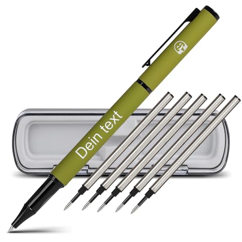 Jaucin Personalisierbarer Kugelschreiber mit Gravur, hochwertiger Schreiber, inkl. 2 Ersatzminen, ergonomisch für einfaches und weiches Schreiben (0,5 mm, Grün) von Jaucin