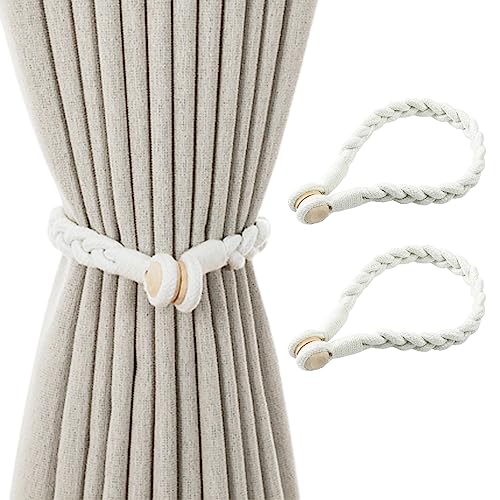 2 Stück Magnetische Vorhang-Raffhalter,Boho-Stil Vorhang Halter Schnallen,Geflochtene Vorhänge Bandagen Schnallen,Baumwolle Vorhang Seil,Gardinenhalter für Vorhänge, Kleidung, Heimtextilien (Beige) von Jauhmui