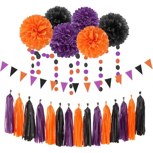Halloween-Banner aus Seidenpapier, Blumenbanner mit Quasten, handgefertigt, bunt, Ornament, Party-Dekoration, Zubehör-Set von Javoryxh