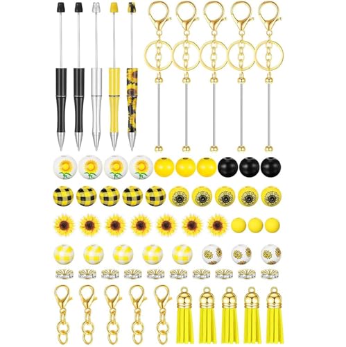 Javoryxh Set mit 5 modischen Perlenstiften mit Lederfransen, buntem Schlüsselanhänger-Set und Holzperlen, stilvolles Stift-Zubehör Javoryxh Set mit 5 modischen Perlenstiften mit Lederfransen, buntem Schlüsselanhänger-Set und Holzperlen, stilvolles Stift-Zubehör von Javoryxh