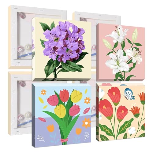 Jawecci 4Pack Blumen Malen nach Zahlen mit Rahmen für Kinder ab 8-12 Jahren, DIY Tulpen Malen auf Leinwand mit Werkzeug, Kreativset für Erwachsene Kinder Wohndekoration 20x20cm Jawecci 4Pack Blumen Malen nach Zahlen mit Rahmen für Kinder ab 8-12 Jahren, DIY Tulpen Malen auf Leinwand mit Werkzeug, Kreativset für Erwachsene Kinder Wohndekoration 20x20cm von Jawecci