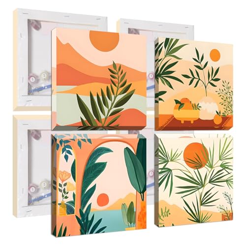 Jawecci 4Pack Landschaft Malen nach Zahlen mit Rahmen für Kinder ab 8-12 Jahren, DIY Blumen Malen auf Leinwand mit Werkzeug, Kreativset für Erwachsene Kinder Wohndekoration 20x20cm von Jawecci