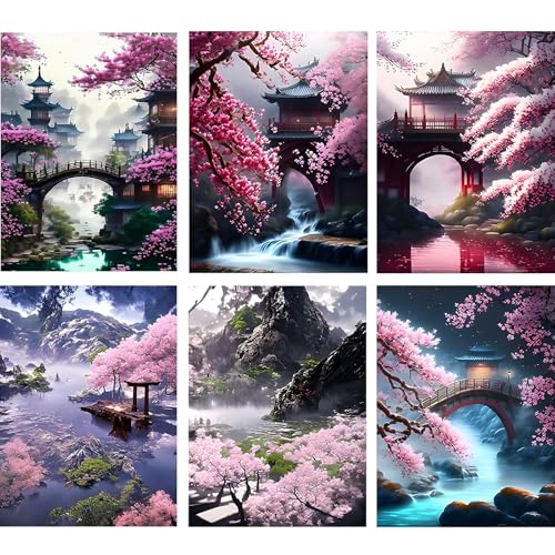 Jawecci 6Packs Kirschblüten Diamond Painting Erwachsene, 5D Diamant Painting Bilder Erwachsene Landschaft, DIY Runde Steine Turm Diamant Kunst Set Diamant Malerei Kinder für Home Dekor 30x40cm Jawecci 6Packs Kirschblüten Diamond Painting Erwachsene, 5D Diamant Painting Bilder Erwachsene Landschaft, DIY Runde Steine Turm Diamant Kunst Set Diamant Malerei Kinder für Home Dekor 30x40cm von Jawecci