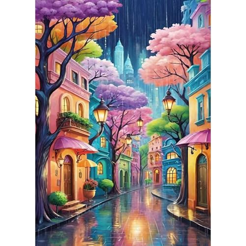 Jawecci Bäume Diamond Painting Erwachsene, 5D Diamant Painting Bilder Erwachsene Landschaft, DIY Runde Gebäude Diamant Kunst Set Diamant Malerei Kinder für Home Dekor 30x40cm von Jawecci