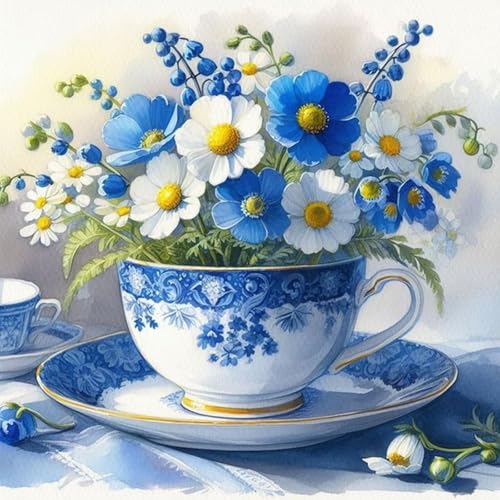 Jawecci Blume Diamond Painting Erwachsene, 5D Diamant Painting Teetasse Bilder Erwachsene Anfänger, DIY Diamant Kunst Set Diamant Malerei Kinder für Home Dekor 30x30cm von Jawecci
