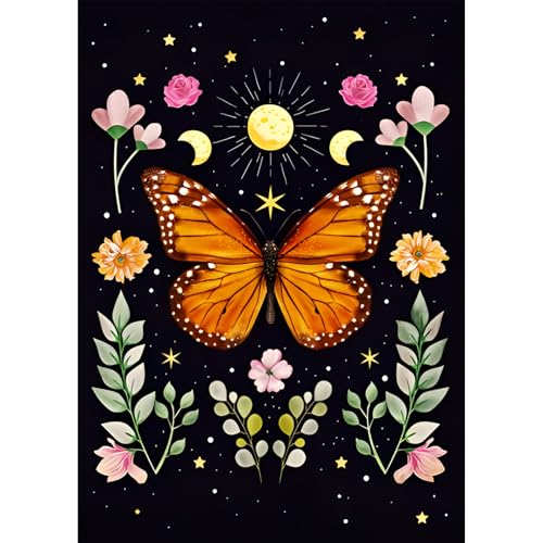 Jawecci Blume Diamond Painting Erwachsene, 5D Schmetterling Diamant Painting Bilder Erwachsene Anfänger, DIY Runde Steine Diamant Kunst Set Diamant Malerei Kinder für Home Dekor 30x40cm von Jawecci