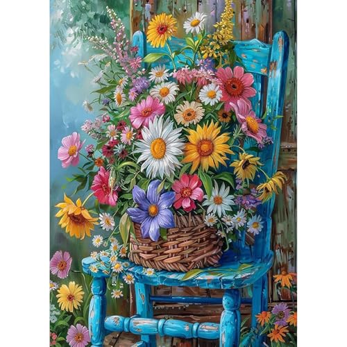 Jawecci Blumen Diamond Painting Erwachsene, 5D Diamant Painting Blumen Stühle Bilder Erwachsene Anfänger, DIY Runde Steine Diamant Kunst Set Diamant Malerei Kinder für Home Dekor 30x40cm von Jawecci