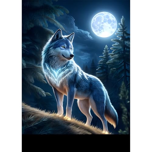 Jawecci Diamond Painting Erwachsene, 5D Wolf Diamant Painting Bilder Erwachsene Anfänger, DIY Runde Steine Tiere Diamant Kunst Set Diamant Malerei Kinder für Home Dekor 30x40cm von Jawecci