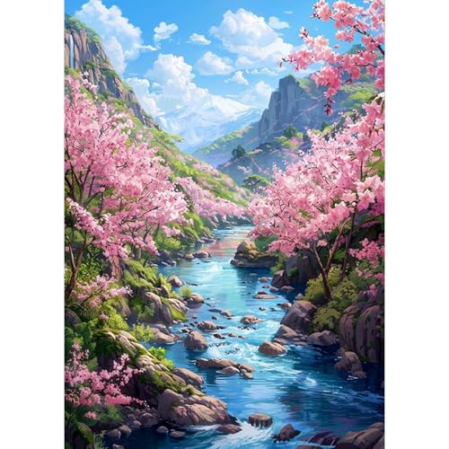 Jawecci Fluss Diamond Painting Erwachsene, 5D Diamant Painting Bilder Erwachsene Landschaft, DIY Runde Landschaft Diamant Kunst Set Diamant Malerei Kinder für Home Dekor 30x40cm von Jawecci