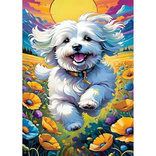 Jawecci Hunde Diamond Painting Erwachsene, 5D Diamant Painting Bilder Erwachsene Blumen, DIY Runde Tiere Diamant Kunst Set Diamant Malerei Kinder für Home Dekor 30x40cm von Jawecci