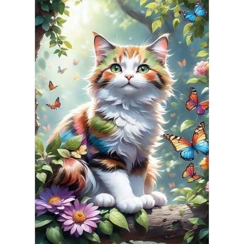 Jawecci Katze Diamond Painting Erwachsene, 5D Diamant Painting Bilder Erwachsene Tiere, DIY Runde Wald Diamant Kunst Set Diamant Malerei Kinder für Home Dekor 30x40cm von Jawecci