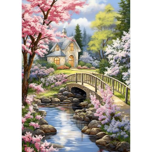 Jawecci Landschaft Blumen Diamond Painting Erwachsene, 5D Diamant Painting Bilder Erwachsene Brücken, DIY Runde Diamant Kunst Set Diamant Malerei Kinder für Home Dekor 30x40cm von Jawecci