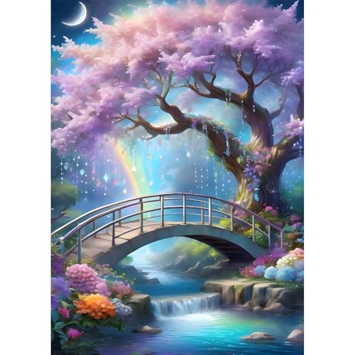 Jawecci Landschaft Diamond Painting Erwachsene, 5D Diamant Painting Brücken Bäume Bilder Erwachsene Anfänger, DIY Runde Steine Diamant Kunst Set Diamant Malerei Kinder für Home Dekor 30x40cm von Jawecci