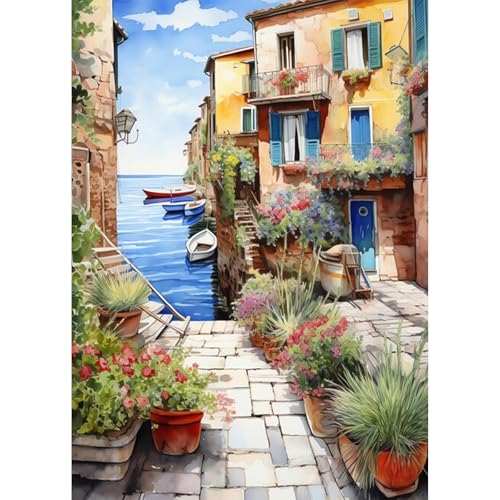 Jawecci Meerblick Diamond Painting Erwachsene, 5D Diamant Painting Bilder Erwachsene Landschaft, DIY Runde Architektur Diamant Kunst Set Diamant Malerei Kinder für Home Dekor 30x40cm von Jawecci