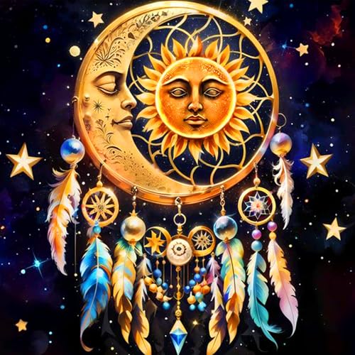 Jawecci Mond Sonne Diamond Painting Erwachsene, 5D Diamant Painting Bilder Erwachsene Anfänger, DIY Runde Steine Landschaft Diamant Kunst Set Diamant Malerei Kinder für Home Dekor 30x30cm von Jawecci
