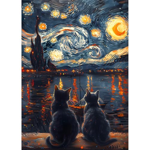 Jawecci Sternenhimmel Diamond Painting Erwachsene, 5D Zwei Katzen Diamant Painting Bilder Erwachsene Anfänger, DIY Runde Steine Diamant Kunst Set Diamant Malerei Kinder für Home Dekor 30x40cm von Jawecci