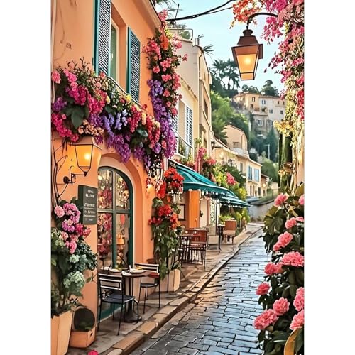 Jawecci Straße Diamond Painting Erwachsene, 5D Diamant Painting Bilder Erwachsene Haus, DIY Runde Haus Diamant Kunst Set Diamant Malerei Kinder für Home Dekor 30x40cm von Jawecci