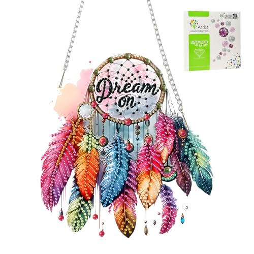 Jawecci Traumfanger Diamond Painting Fensterbilder Beidseitige, DIY Feder Diamant Kunst Anhänger mit Kette Erwachsene, Diamond Painting Bilder Kristall für Fenster Wand Decor Jawecci Traumfanger Diamond Painting Fensterbilder Beidseitige, DIY Feder Diamant Kunst Anhänger mit Kette Erwachsene, Diamond Painting Bilder Kristall für Fenster Wand Decor von Jawecci