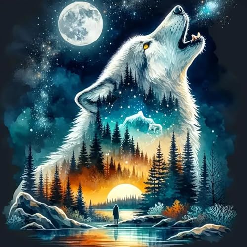 Jawecci Wolf Diamond Painting Erwachsene, 5D Diamant Painting Bilder Erwachsene Tiere, DIY Runde Mond Diamant Kunst Set Diamant Malerei Kinder für Home Dekor 30x40cm Jawecci Wolf Diamond Painting Erwachsene, 5D Diamant Painting Bilder Erwachsene Tiere, DIY Runde Mond Diamant Kunst Set Diamant Malerei Kinder für Home Dekor 30x40cm von Jawecci