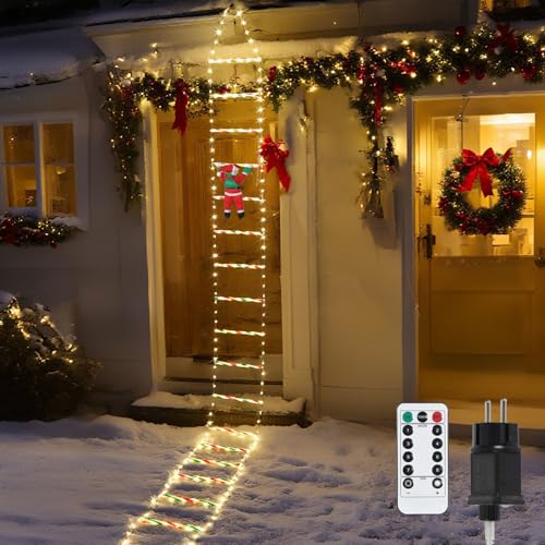 Jaxguom 3 Meter LED Weihnachtsmann Leiter Lichterkette - LED Weihnachtsbeleuchtung mit Speicherfunktion, Timer, 8 Modi für Innen Außen Christmas decorations Weihnachtsbaum Weihnachtsdeko Warmweiß von Jaxguom