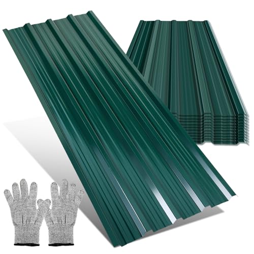 Jaxguom Trapezblech 24er Set,Dachplatten 129cm x 46cm,7m²,Wellblechplatten für Dach,Carports,Zwingern,mit Schnittfest Handschuhe,Blechdach Platten Verzinktem Metall Grün Jaxguom Trapezblech 24er Set,Dachplatten 129cm x 46cm,7m²,Wellblechplatten für Dach,Carports,Zwingern,mit Schnittfest Handschuhe,Blechdach Platten Verzinktem Metall Grün von Jaxguom