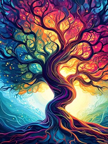 Farbiger Baum-Malen nach Zahlen für Erwachsene, Knitterfreie Leinwand, DIY Digitales Ölgemälde-Set auf Leinwand mit Pinseln und Acrylpigment, Artwork für Heimdekoration, 40x50cm (Rahmenlos) R-565 von Jaxiaco