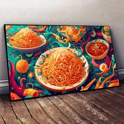 Handgezogene Nudeln Essen Malen nach Zahlen, DIY malen nach zahlen erwachsene, Knitterfreie Leinwand, Digitales Ölgemälde-Set auf Leinwand Pinseln und Acrylpigment, Artwork Heimdekor 30x60cm X-256 von Jaxiaco