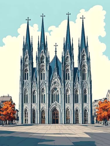 Malen Nach Zahlen Erwachsene, DIY Malen Nach Zahlen Handgemalt Ölgemälde Kit für Anfänger, Kölner Dom Malerei Bastelset, Wohnwanddekor Mit Acrylfarben und Pinseln, Ohne Rahmen, 40x50cm Y-657 von Jaxiaco