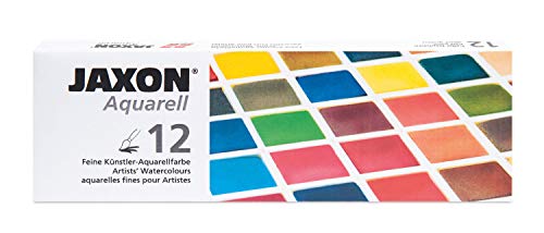 Honsell 89914 - Jaxon Aquarellkasten mit 12 halben Näpfchen, Metallkasten mit 12 feinen Künstler-Aquarellfarben und Platz für weitere 12 halbe oder 6 ganze Näpfchen von Jaxon