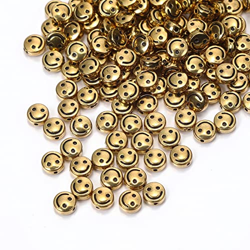 100 Stück Gold plattiert Acryl Smiley Gesicht Perlen 6mm flach rund Pony Disc Münze lose Abstandshalter Perlen für DIY Schmuck Armband Handy Anhänger machen von Jaydis