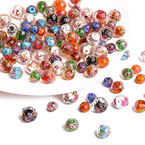 100 Stück Goldsand-Lampwork-Glasperlen, 10 mm, facettiert, rund, lose Abstandshalter-Perlen, 10 Farben, Rondelle, handgefertigte Perlen mit Blume für Rosenkranz, DIY, Schmuckherstellung, Loch: 2 mm 100 Stück Goldsand-Lampwork-Glasperlen, 10 mm, facettiert, rund, lose Abstandshalter-Perlen, 10 Farben, Rondelle, handgefertigte Perlen mit Blume für Rosenkranz, DIY, Schmuckherstellung, Loch: 2 mm von Jaydis