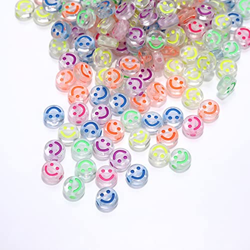 200 Stück Klare Acryl Smiley-Perlen 10mm Pony Scheibenmünze Mehrfarben Emaille Lächeln Gesicht lose Abstandshalter Perlen für DIY Schmuck Armband Handy Anhänger machen von Jaydis