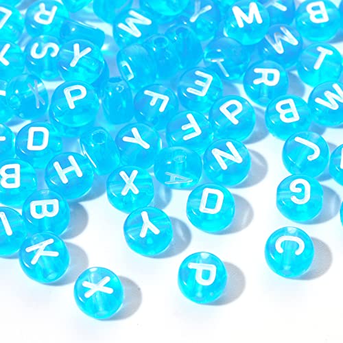 200pcs blau Acryl flache Runde Alphabet Buchstaben Perlen 7mm Pony Disc Münze A-Z weißer Buchstabe Muster lose Abstandshalter Perlen für DIY Armband Schmuck machen von Jaydis