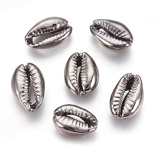 50 Stück schwarze metallische glänzende Spiralperlen in Muschel-Optik galvanisiert Kaurimuschel-Abstandshalter 15~20 mm für Ozean Sommer DIY Schmuckherstellung Zuhause Party Hochzeit Dekoration von Jaydis