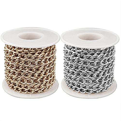 Jaydis 2 Rollen Aluminium Panzerketten 10 x 6,5 mm Link Gold Silber Kette mit Spule für Anhänger Halsketten Schmuckherstellung 10 m von Jaydis