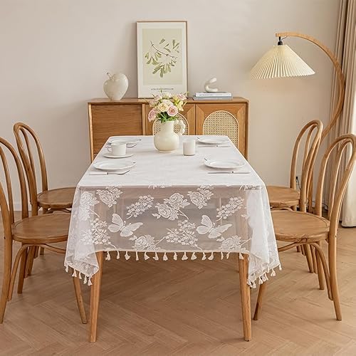 Jayla Weiße Spitzentischdecke für quadratische Tische, Vintage-Stil, Hochzeitstischdecken für Empfang, Geburtstagsfeier, formelle Abendessen, Dinnerpartys, 137 x 137 cm von Jayla