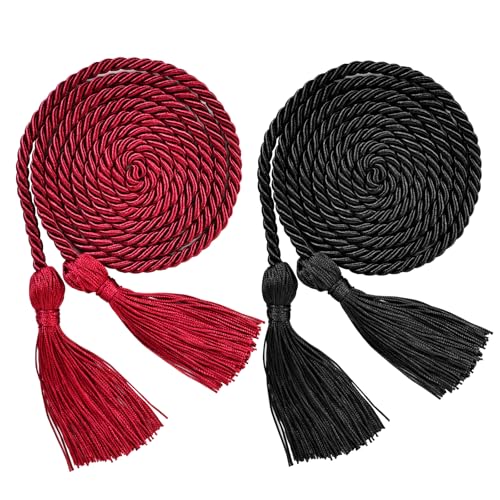 JayRui Abschlusskordel, Ehrenkordel, Junggesellenkleid, Kordeln mit Quaste, langlebig, stilvoll, vielseitig, für College, High School, Vorschulabschluss, 2 Stück (schwarz + rot) von JayruiMice