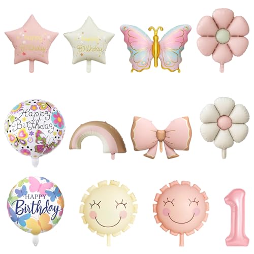 12-teiliges Geburtstagsballon-Set für Mädchen, 1. Geburtstag Deko mit Schmetterling, Gänseblümchen und Regenbogen, perfekt für Kindergeburtstagsfeiern und Fotoshootings 12-teiliges Geburtstagsballon-Set für Mädchen, 1. Geburtstag Deko mit Schmetterling, Gänseblümchen und Regenbogen, perfekt für Kindergeburtstagsfeiern und Fotoshootings von JazRvr